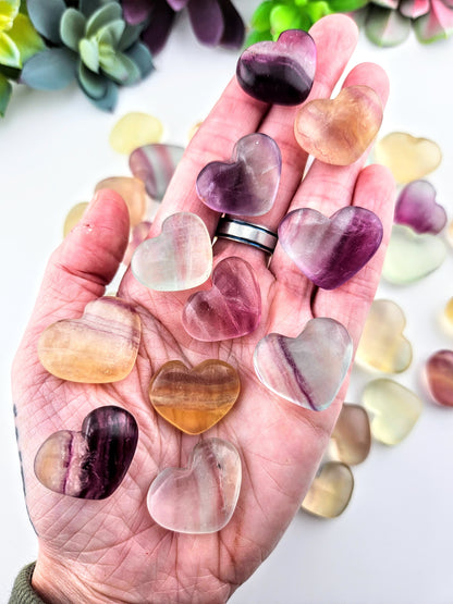 Mini Rainbow Fluorite Hearts