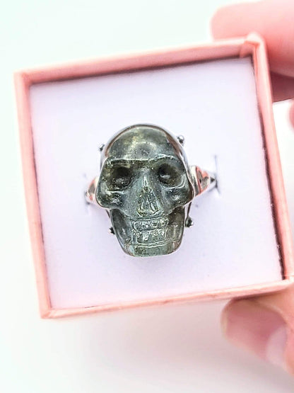 Labradorite Skull Adjustable Ring