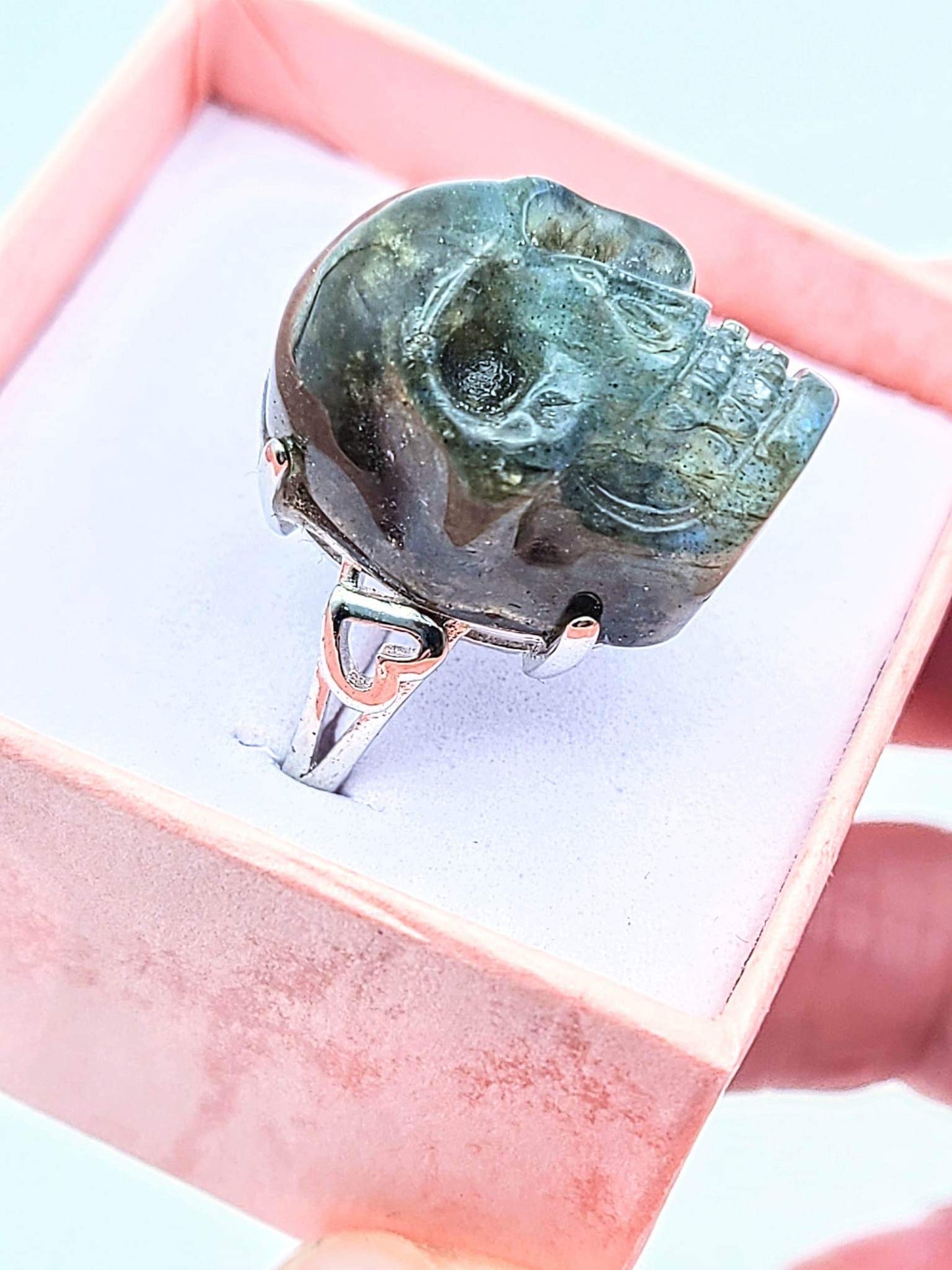 Labradorite Skull Adjustable Ring