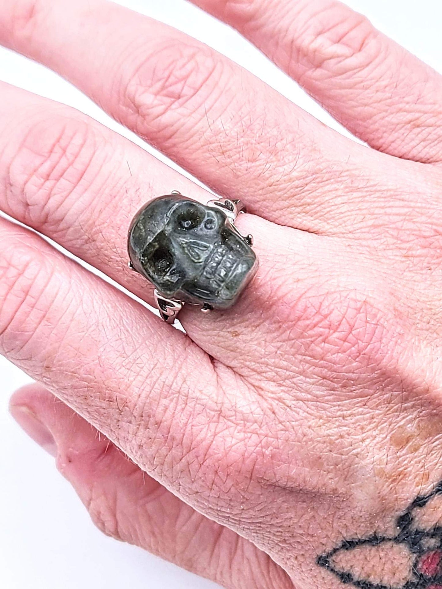 Labradorite Skull Adjustable Ring