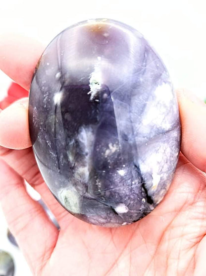 Purple Chalcedony Palm Stone